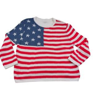 Grayson Threads Loose Knit Patriotic USA Flag Pullover Sweater Women's Size L